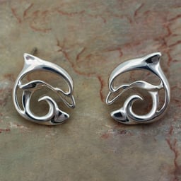 Big Blue “Flipper” Dolphin Earrings Alternate View Thumbnail}