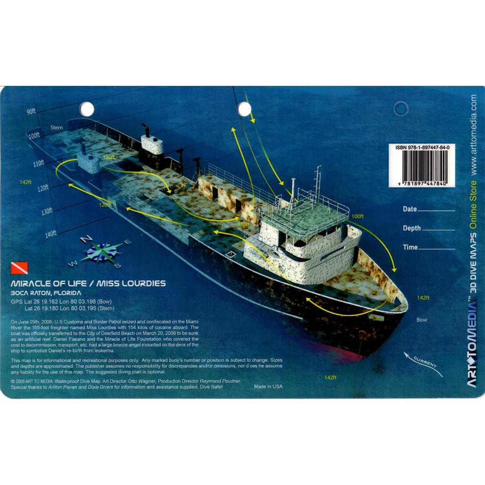 Waterproof 3D Dive Map - Miracle of Life/Miss Lourdes  - Boca Raton, FL