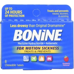Bonine Motion Sickness Chewable Tablets, Raspberry (8 Tablets) Thumbnail}