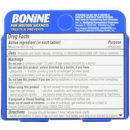 Bonine Motion Sickness Chewable Tablets, Raspberry (8 Tablets) Back Label Thumbnail}