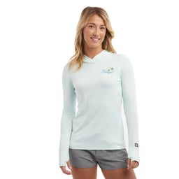 Pelagic Aquatek Sunset Sails Hooded Long Sleeve Performance Shirt (Women’s)- Front Thumbnail}