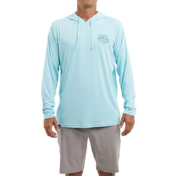 Pelagic Vaportek Map Fish Hooded Performance Shirt (Men’s) - Front on Model Thumbnail}