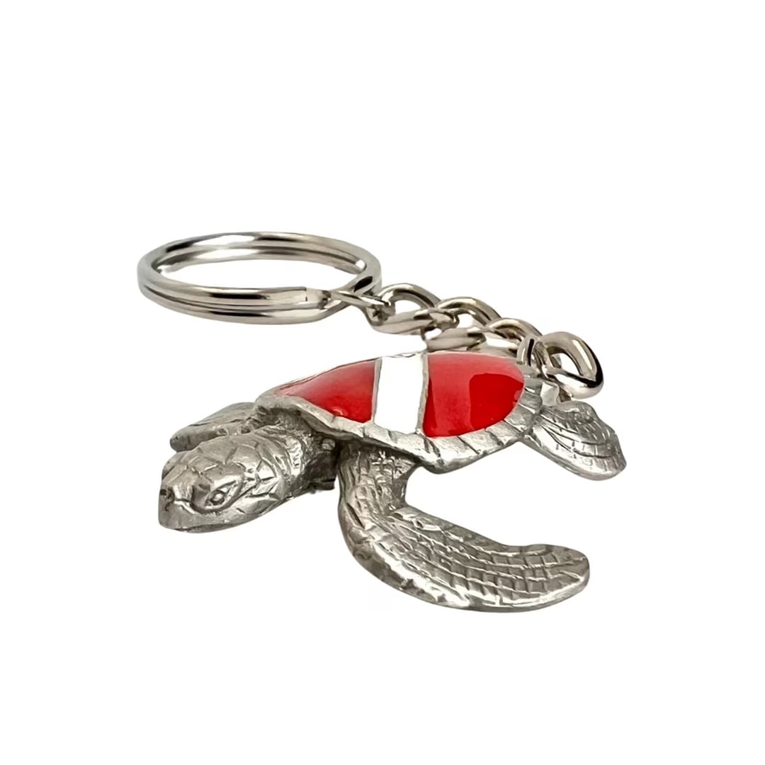 Big Blue Sea Turtle with Dive Flag Keychain