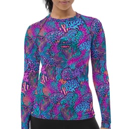 Spacefish Army Eco-Friendly Long Sleeve Rashguard Angle - Coral Kaleidoscope Thumbnail}