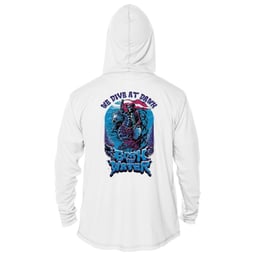 Born of Water We Dive at Dawn Long Sleeve Hooded Performance Shirt Back (Hood up) Thumbnail}